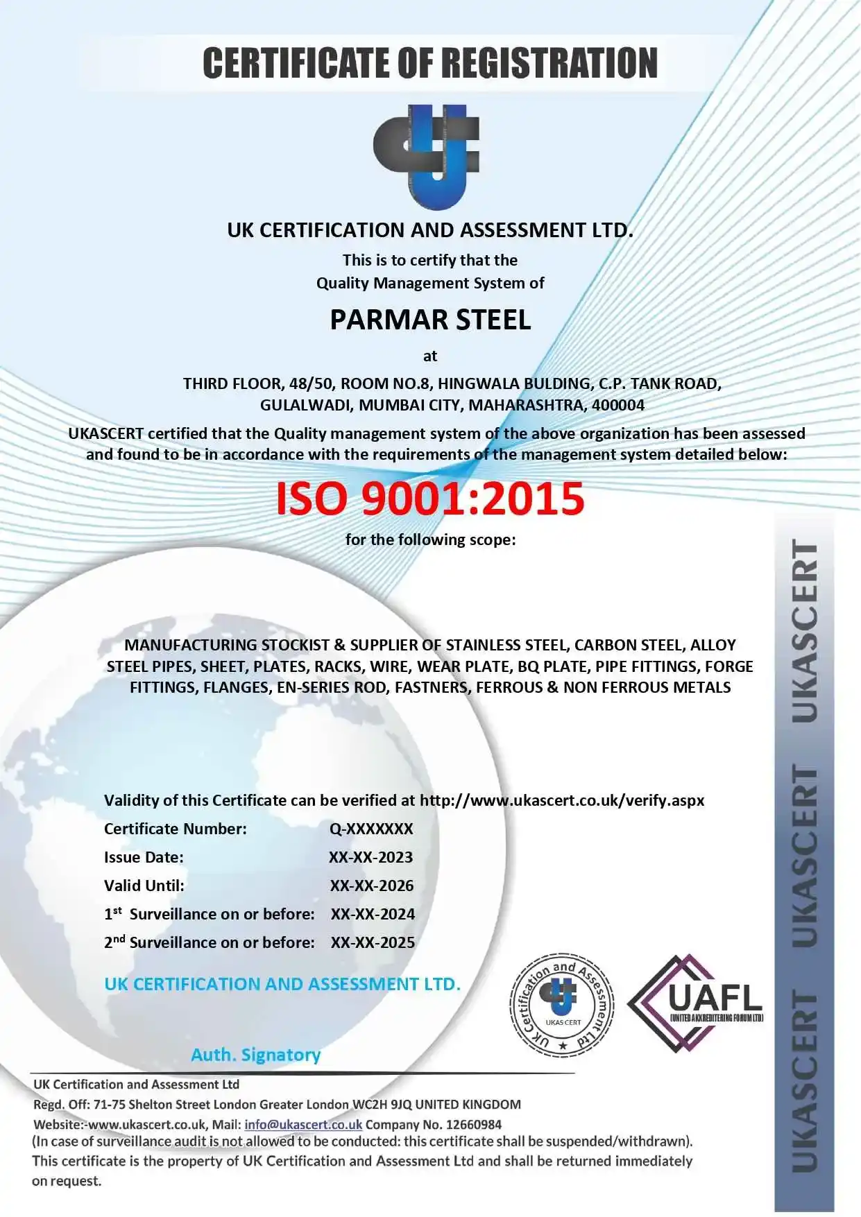 Registration Certificate Of Parmar Steel